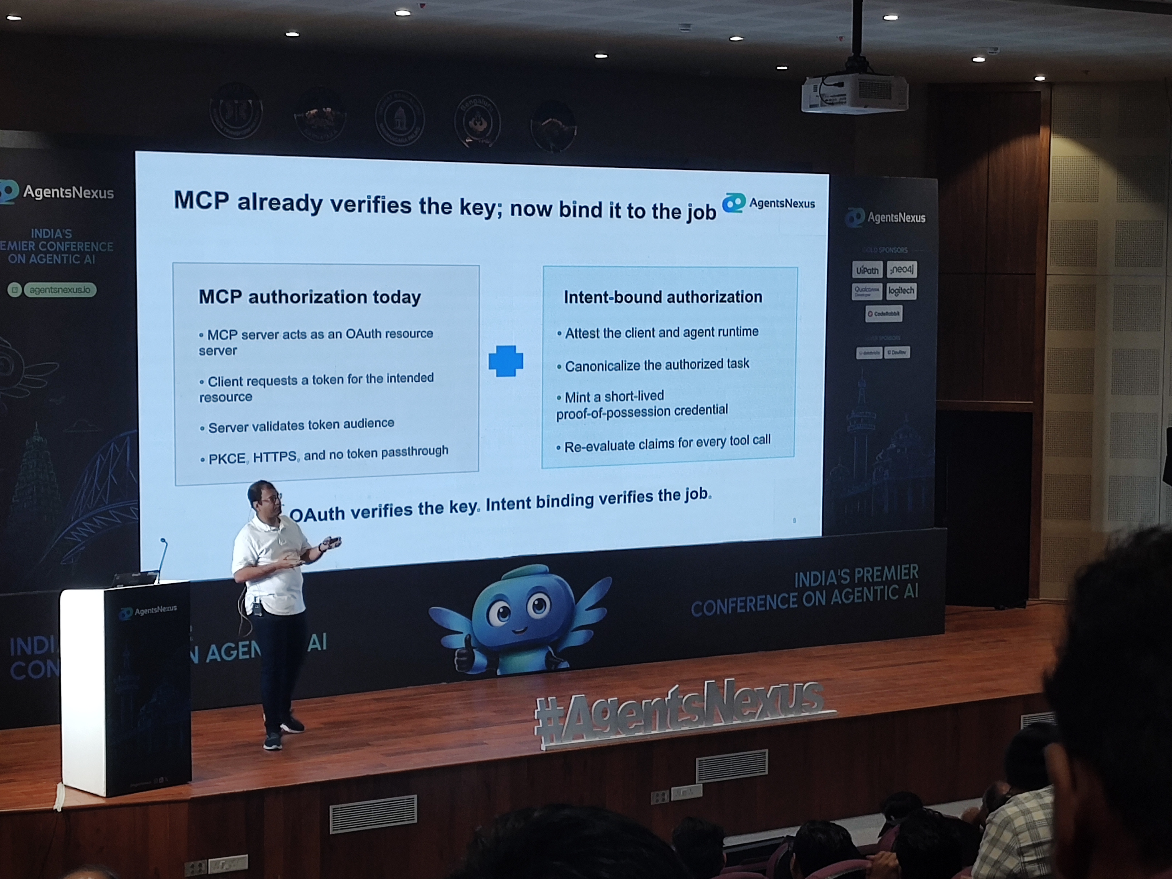 MCP already verifies the key; now bind it to the job — MCP authorization today vs. intent-bound authorization.